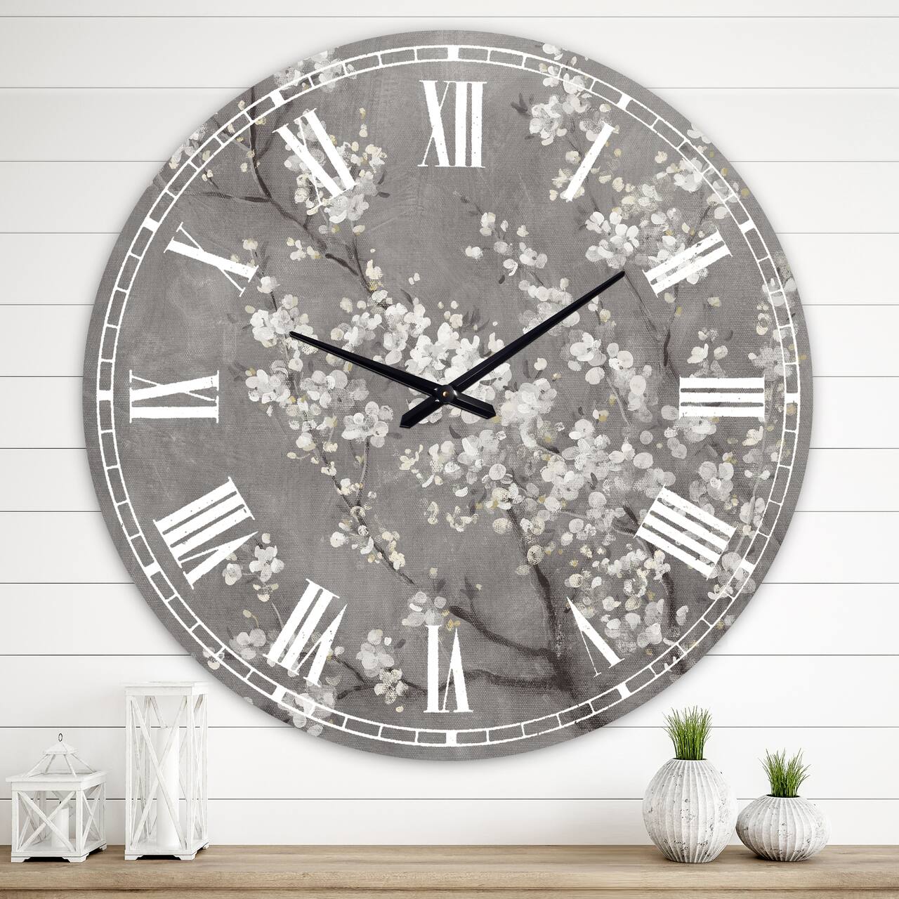Designart 'White Cherry Blossoms Ii Traditional Wall Clock